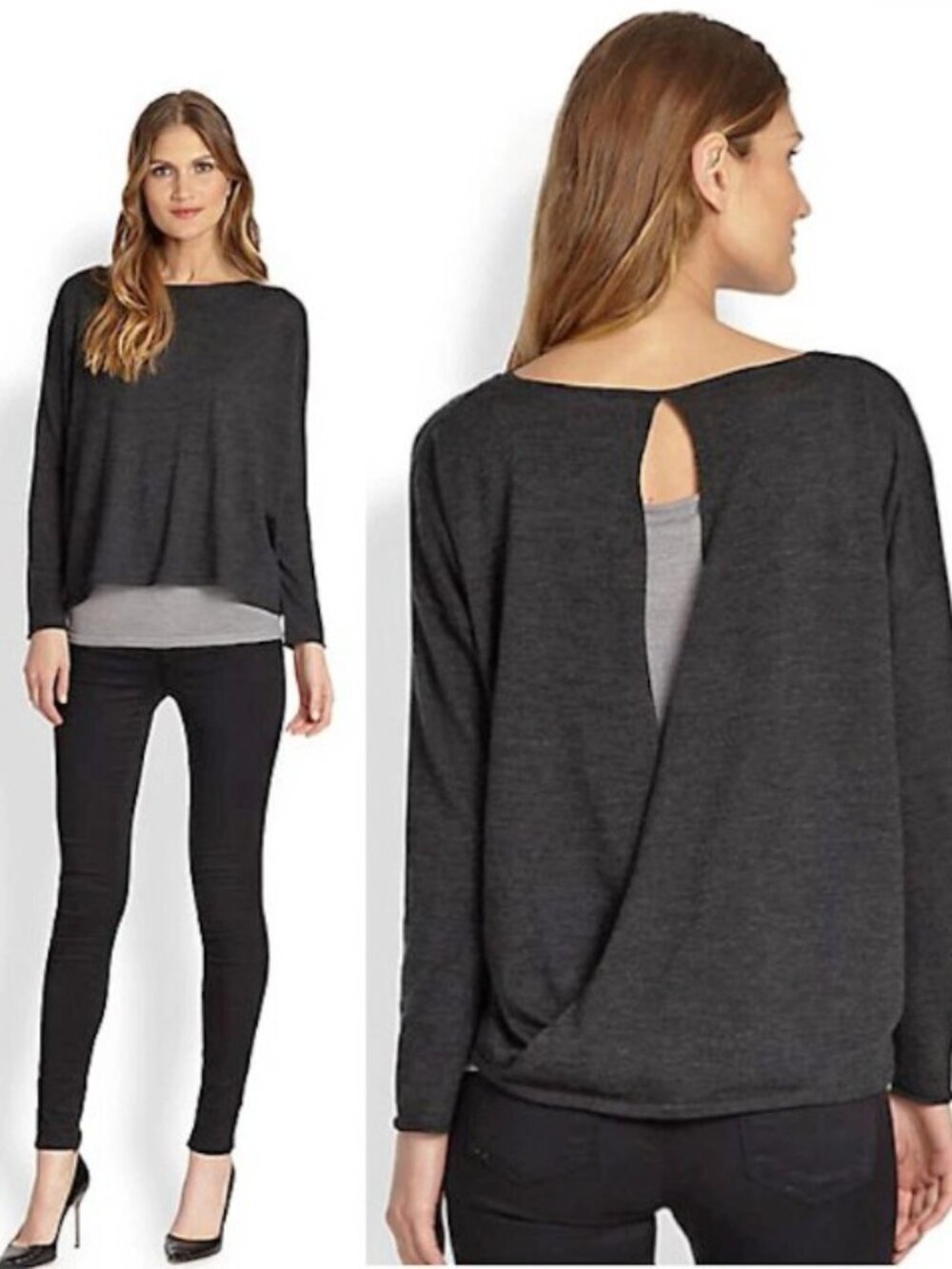 Eileen Fisher Merino Wool Lightweight Open Back Sweater XL